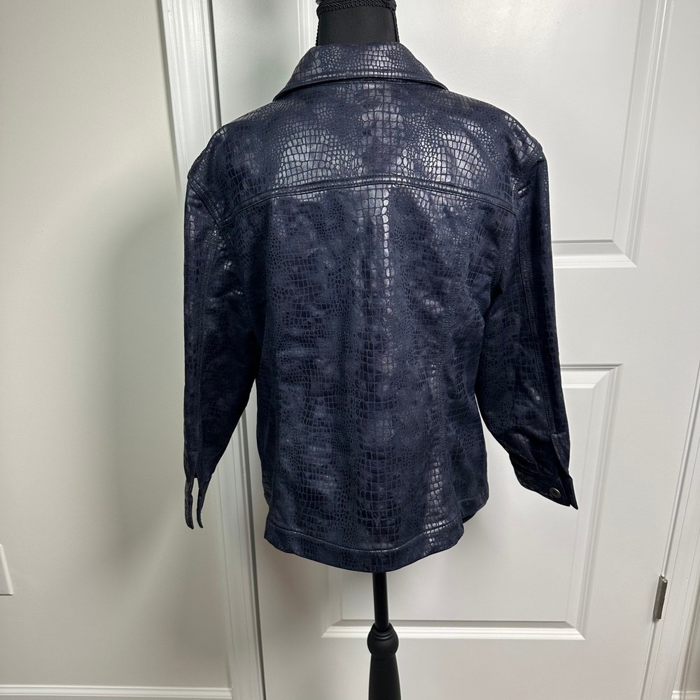 Ruby Rd Womens Dark Blue Faux Snakeskin Zip Up Jacket Size Plus - Picture 3 of 10